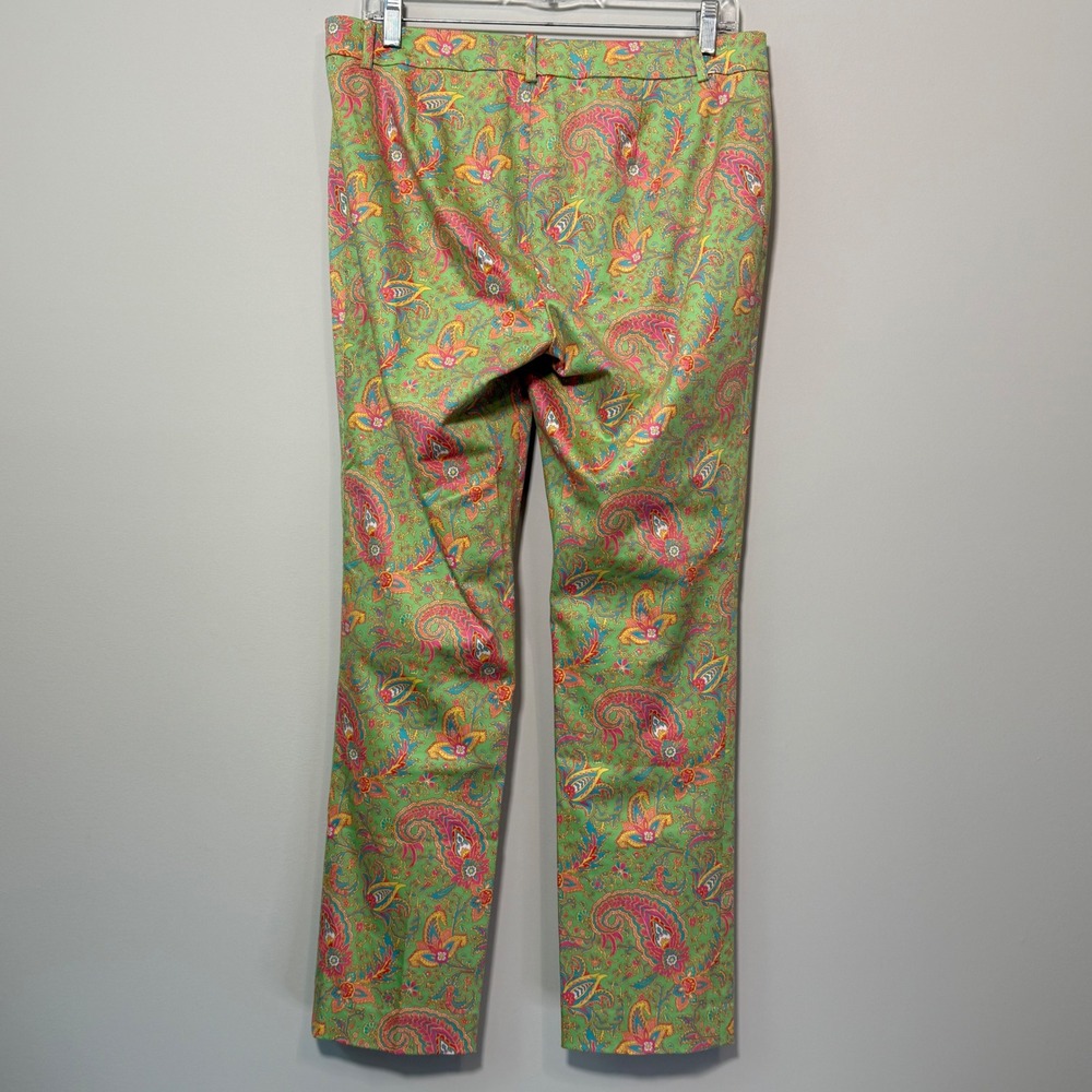 Lauren Ralph Lauren Women's Sz 8 Lime‎ Green Multicolor Paisley Pants Straight - Picture 2 of 4